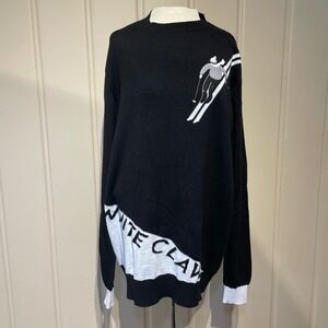 White Claw Skier Graphic Sweater Black Crew Neck Pullover‎ 3XL Embroidered